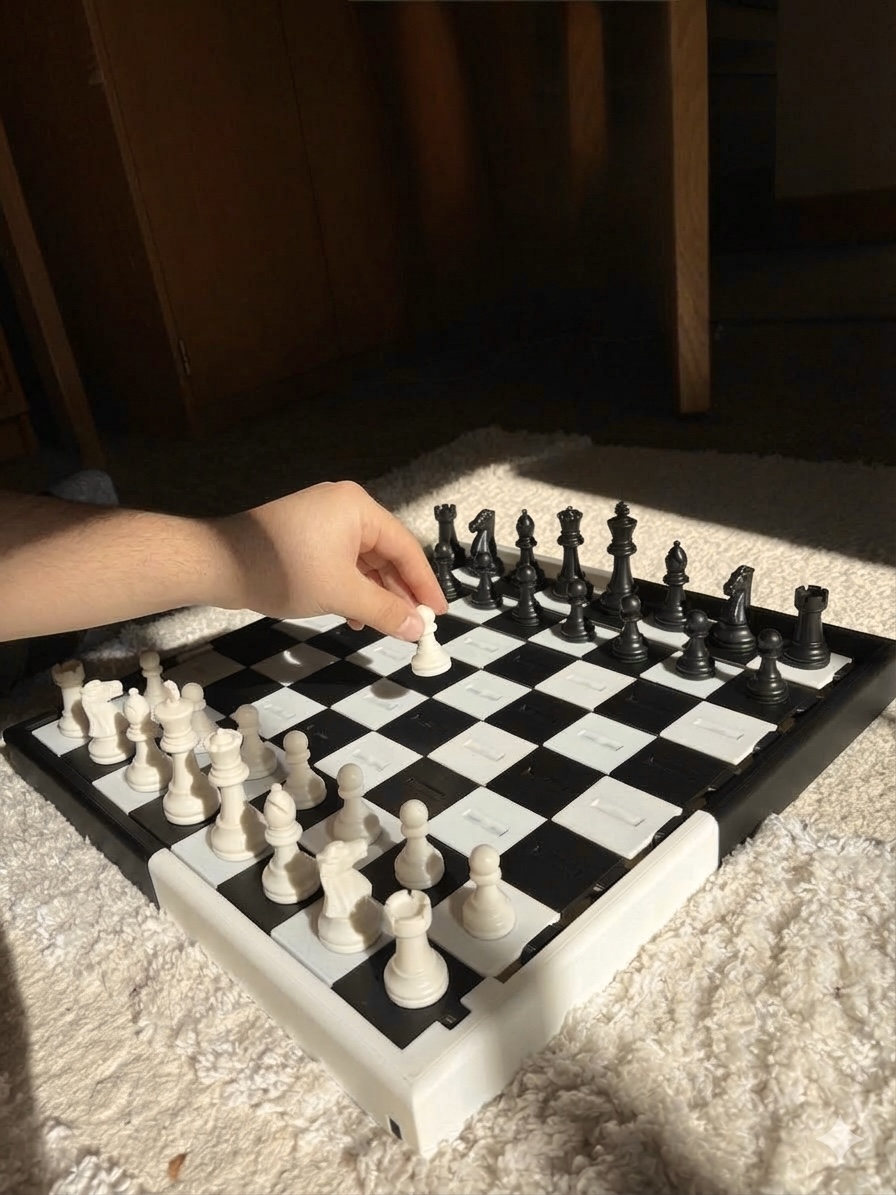 Poser Chess Set — finished pieces on the board